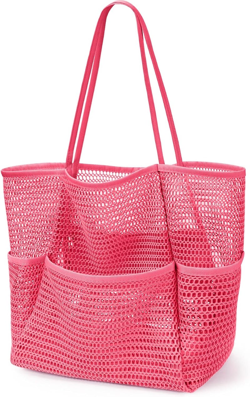 KPX Beach Bag with Mini Pocket, Beach Tote Bags for Women Large Foldable Mesh Swimming Pool Travel Bags - Sandproof - Image 1